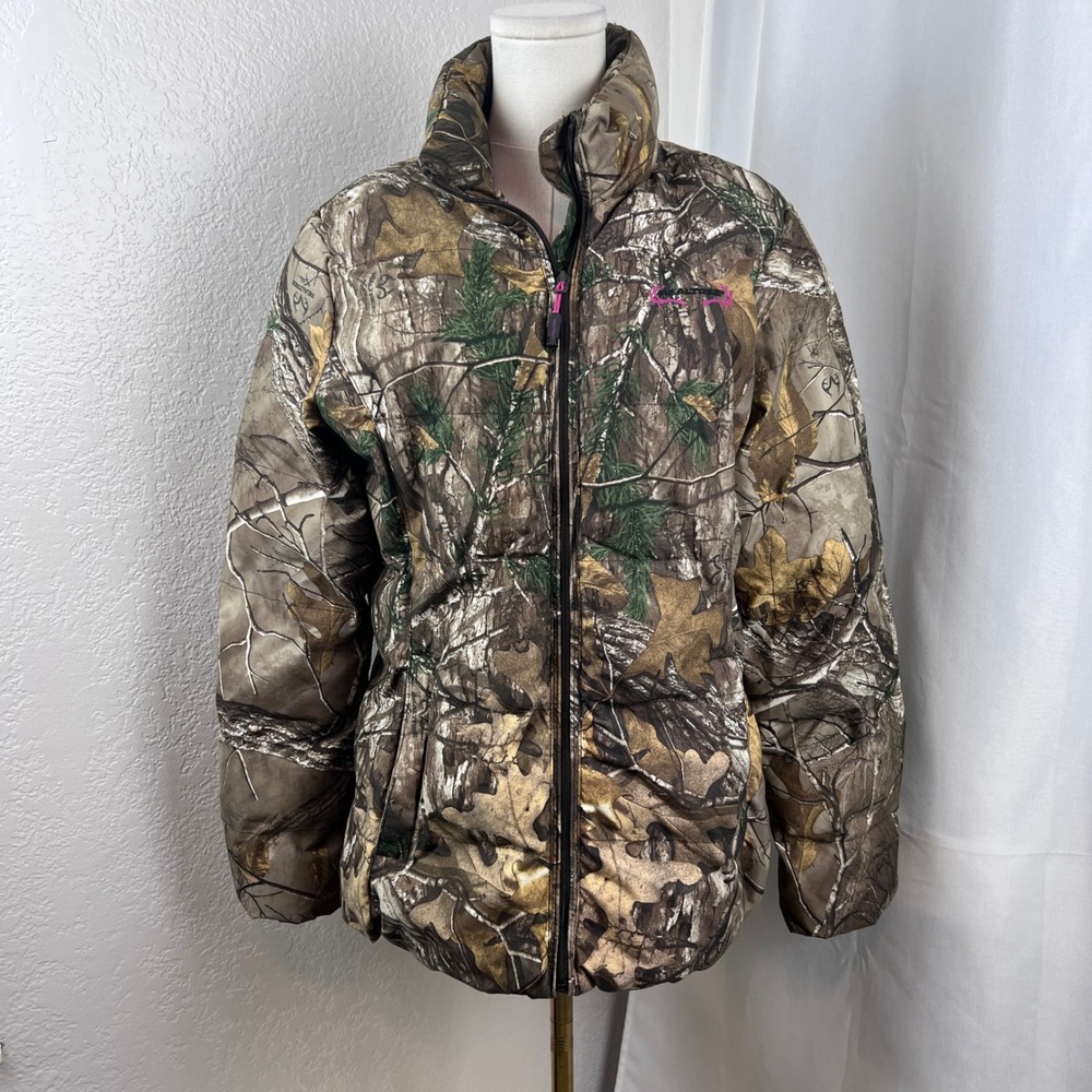 Realtree Puffer Jacket Womens Large Camo Pink Fleece Lined Hunting Gorpcore
